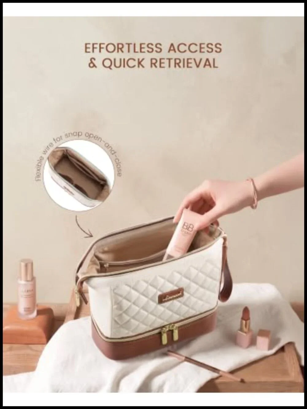 Travel Makeup Bag for Women, Double Layer Toiletry Organizer with Brush